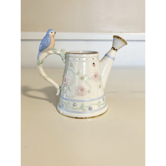 Lenox Other - Lenox Bird Mini Watering Can Vase Floral Ladybug Porcelain Garden Pitcher